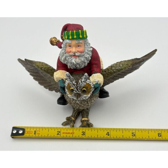 Vintage Santa Riding Owl Christmas Figurine Rustic Nature Sculpture - Picture 8 of 8